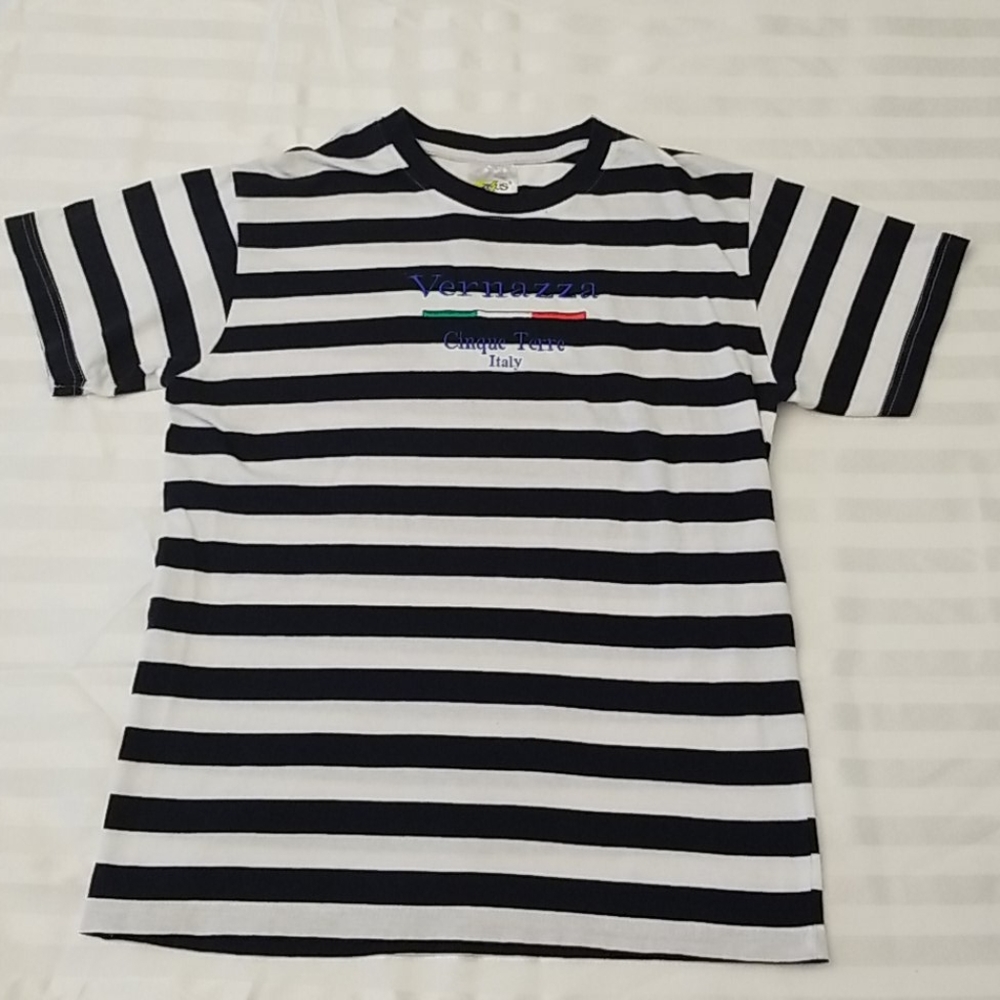 NWOT Men's Navy Blue & White Striped "Italy' Top